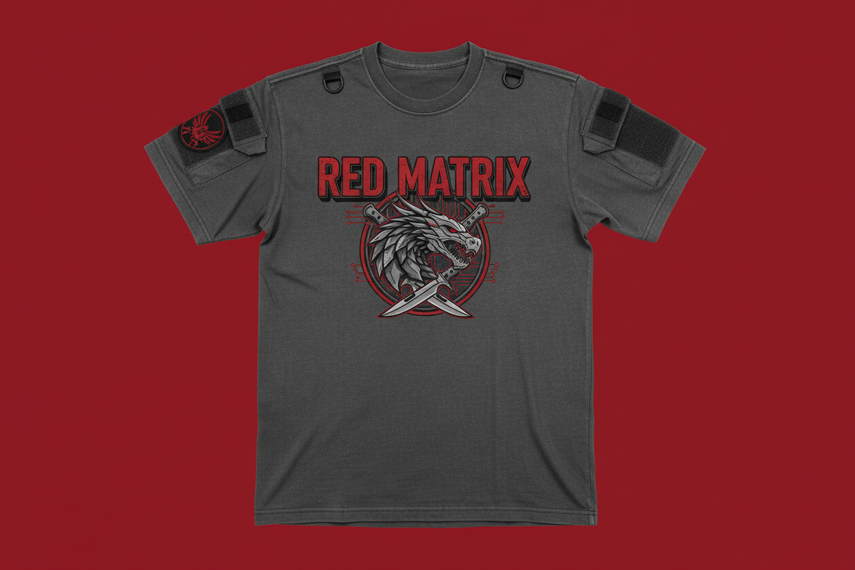 Military tee shirt reading 'RED MATRIX' instead of military apparel.